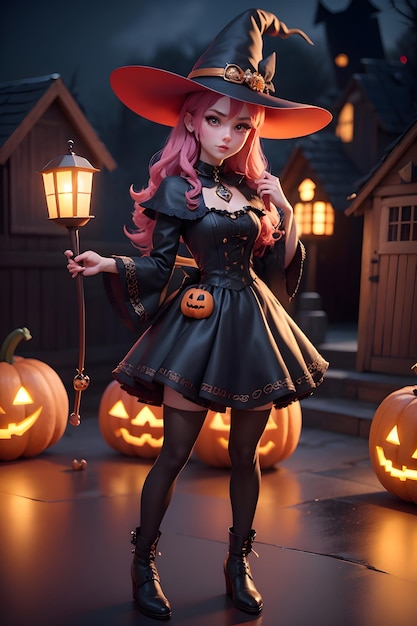 Portrait of a witch with a pumpkin Halloween