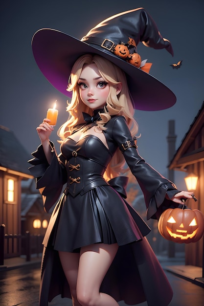 Portrait of a witch with a pumpkin Halloween