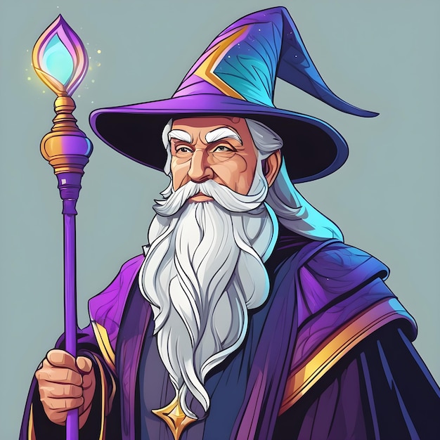 Portrait of a wizard with a magic wand Vector illustration