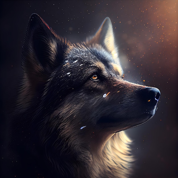 Portrait of a wolf on a dark background Digital painting