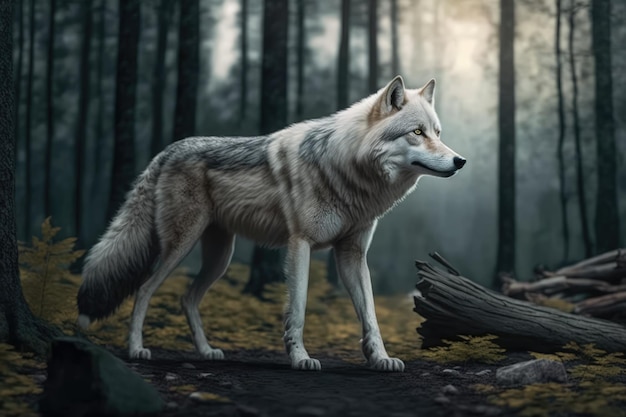 Portrait of wolf in forest created using generative ai technology