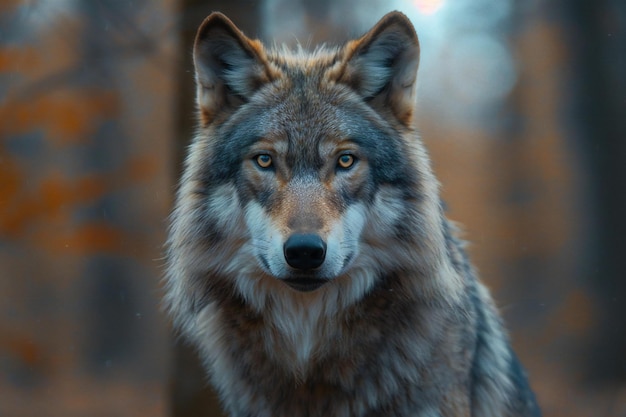 Portrait of a wolf in the forest Wildlife scene from nature