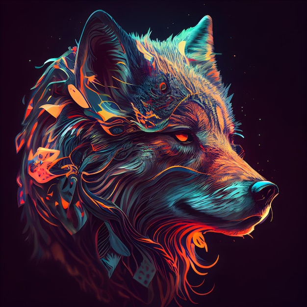 Portrait of a wolf with a colorful background illustration