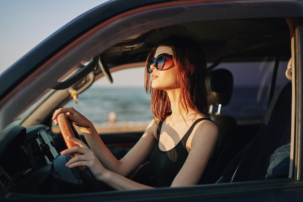 Portrait of woman in car