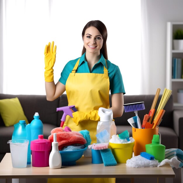 A portrait woman cleaner uniform office and home cleaning services