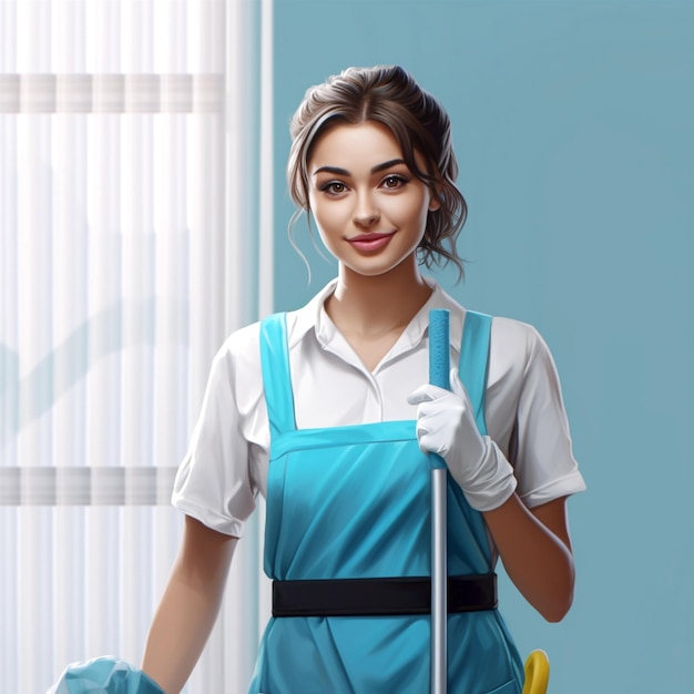 Photo a portrait woman cleaner uniform office and home cleaning services