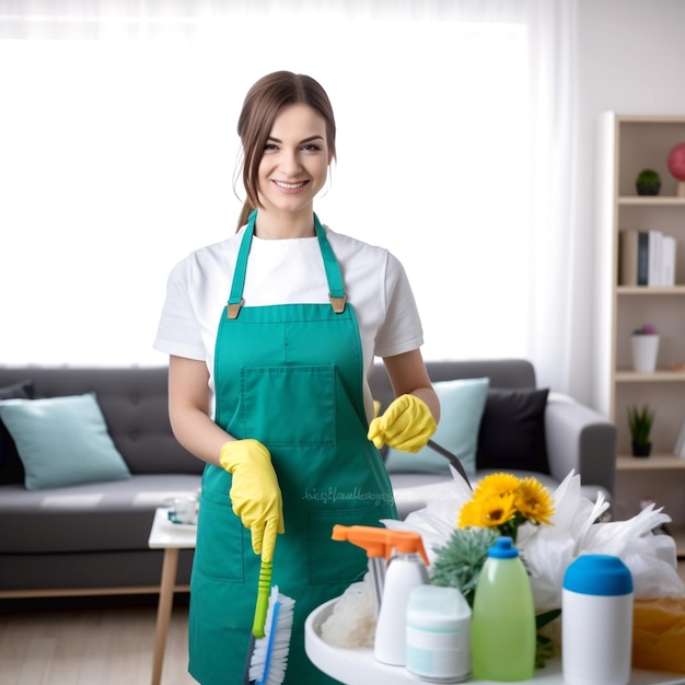 A portrait woman cleaner uniform office and home cleaning services