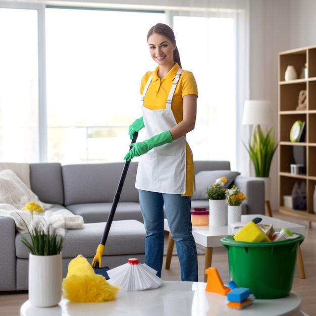 A portrait woman cleaner uniform office and home cleaning services