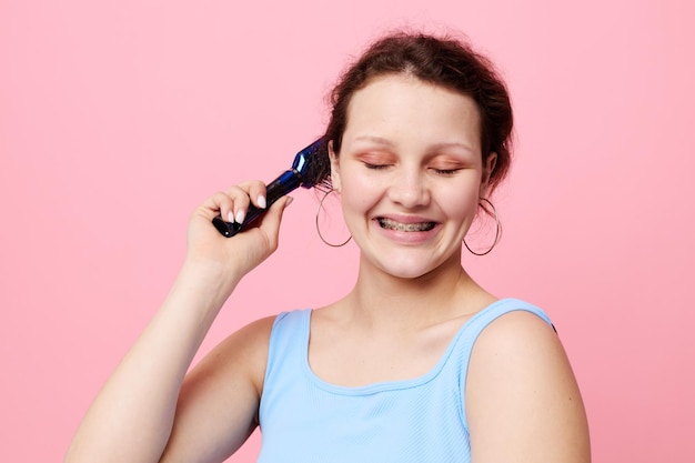 Portrait of a woman comb hair disgust hair loss Lifestyle unaltered