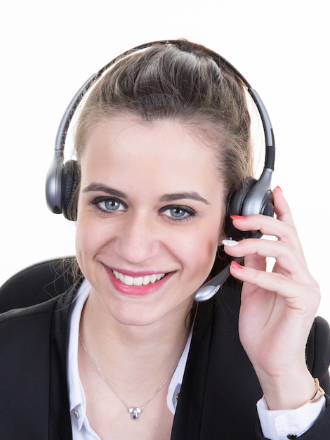 Portrait of woman customer service worker, call center smiling operator