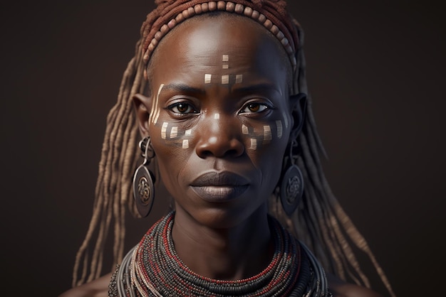 Portrait of woman from Dogon tribe West Africa Ai generated art