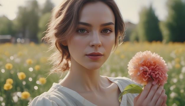 the portrait of a woman holding a flower