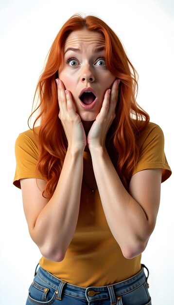 Portrait of a Woman Making Gestures Isolated on White Background