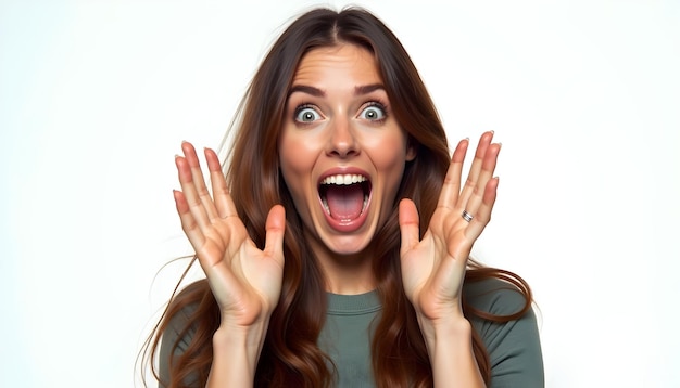 Portrait of a Woman Making Gestures Isolated on White Background