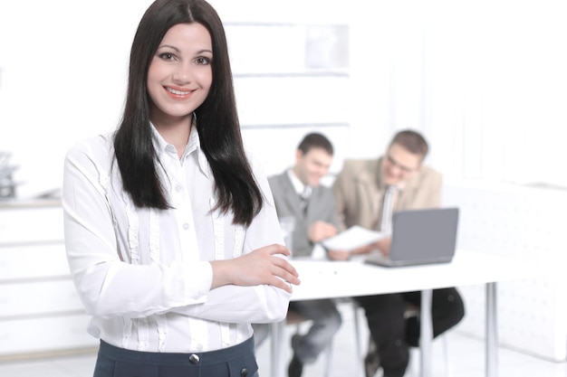 Portrait of a woman Manager on the background of the office