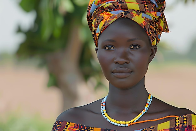 Portrait of woman outdoors in african attire and fashion