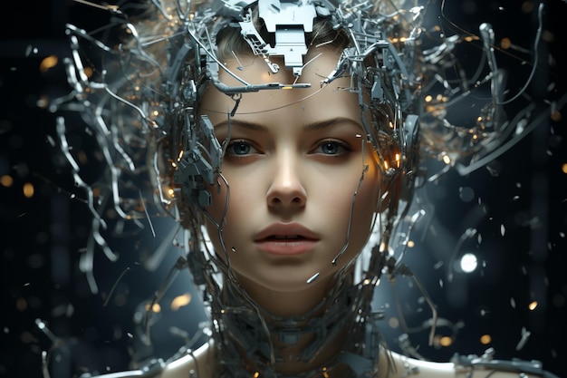 Portrait of woman robot futuristic lady