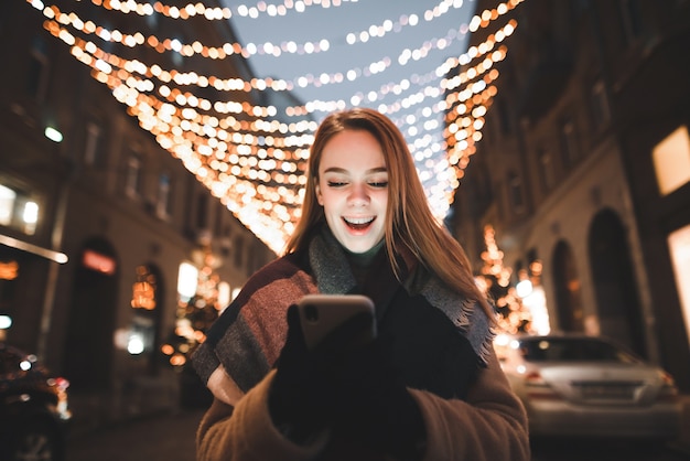 portrait woman on street on Christmas time