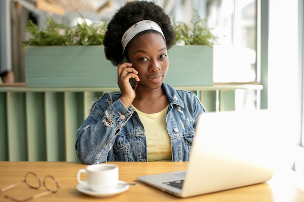 Portrait of a woman talking on the phone