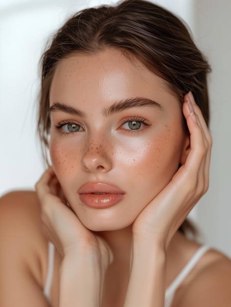 Portrait of a woman testing skin product