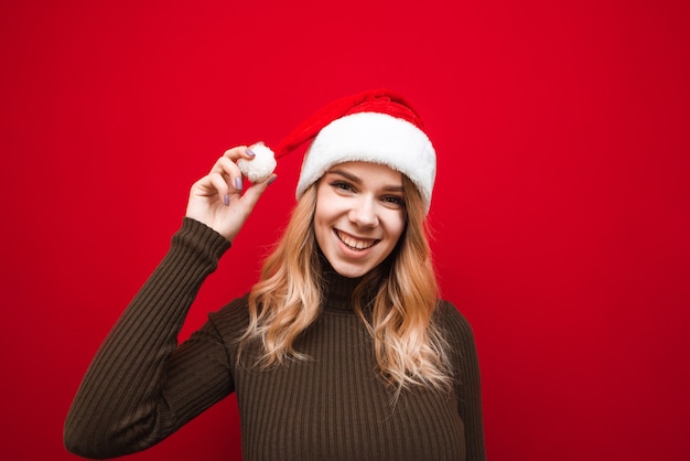 portrait woman wearing Santa hat