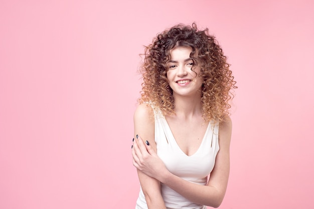 portrait woman with afro curls hairstyle