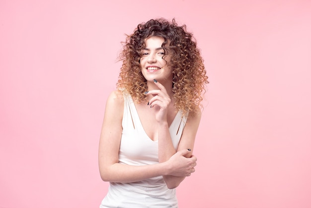 portrait woman with afro curls hairstyle