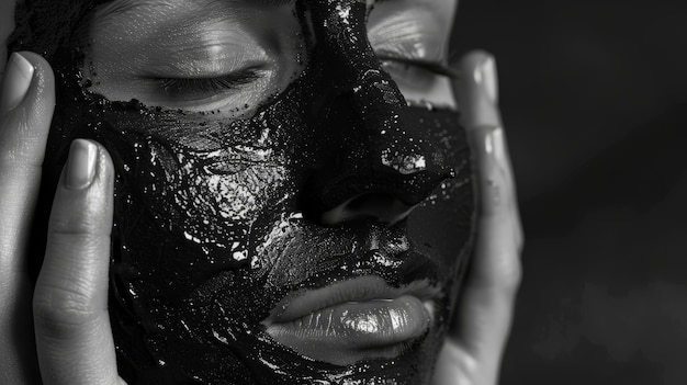 Portrait of Woman with Black Textured Face Mask