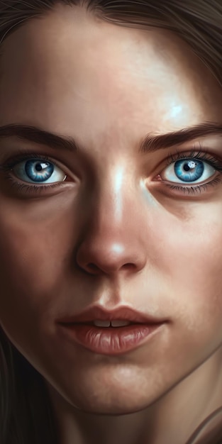 A portrait of a woman with blue eyes