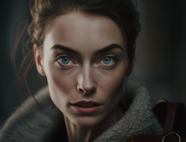 A portrait of a woman with blue eyes