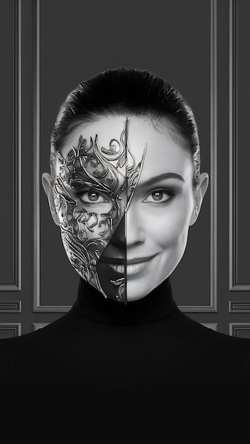 Portrait of a woman with a facial mask half face