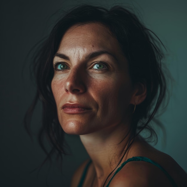 Portrait of a woman with freckles