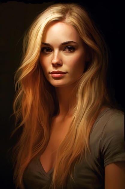 A portrait of a woman with long blonde hair