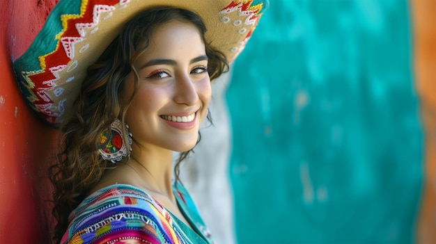 Portrait of a woman with a Mexican hat