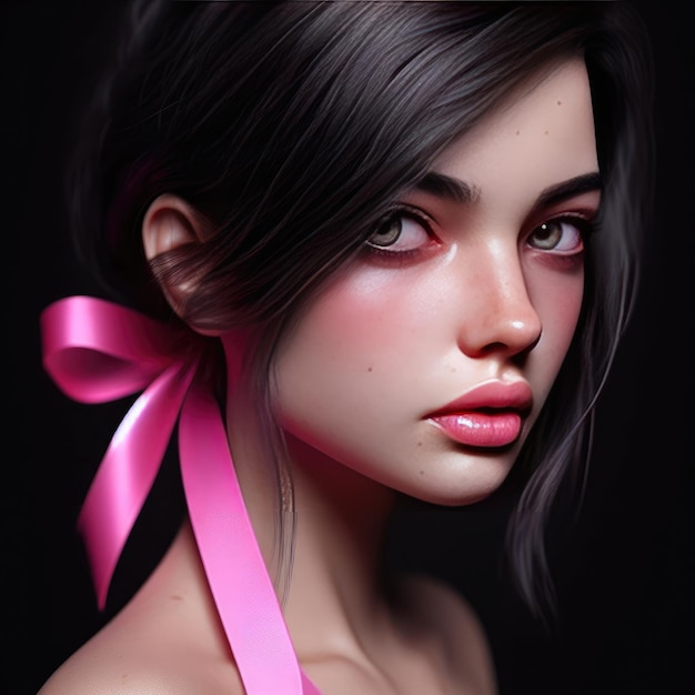 Portrait of a woman with pink bow