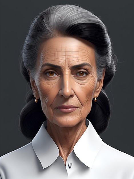 A portrait of a woman with wrinkles on her face.