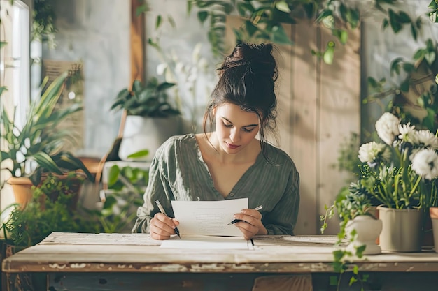 Photo portrait woman writing letter