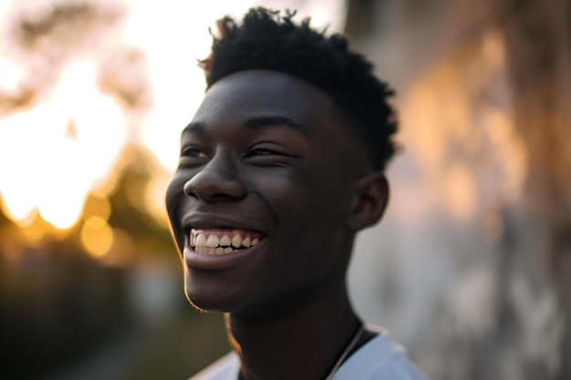 Portrait of a young african american man smiling outdoors