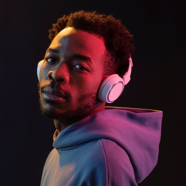 Portrait young african american man with headphones