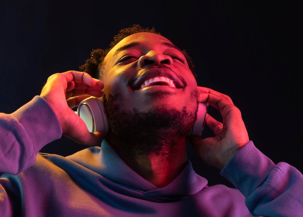 Portrait young african american man with headphones