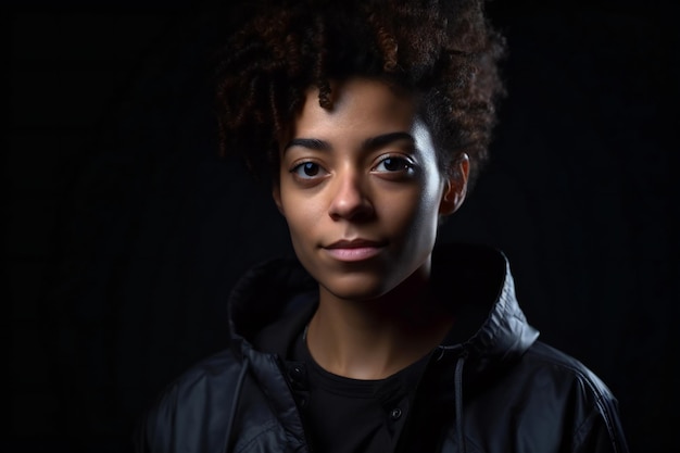 Portrait of a young african american woman on black background