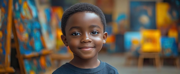 Photo portrait of a young african boy in an art studio