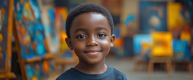 Photo portrait of a young african boy in an art studio