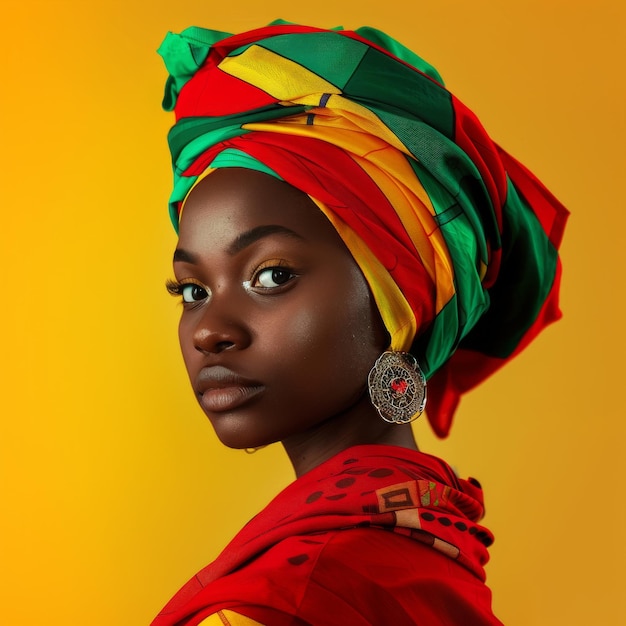 Portrait of a young African woman in traditional attire for cultural representation