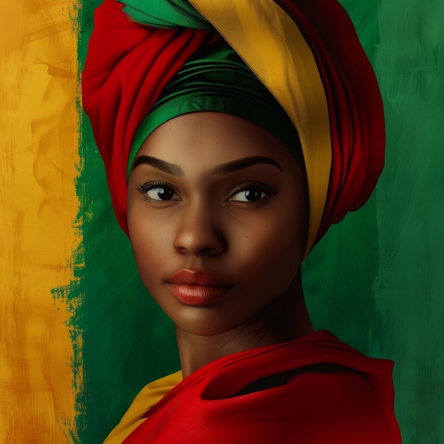 Portrait of a young African woman with colorful headwrap