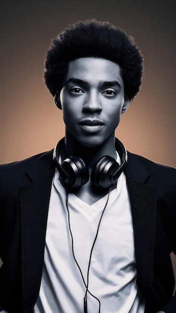 Portrait of a young afro american man in headphones