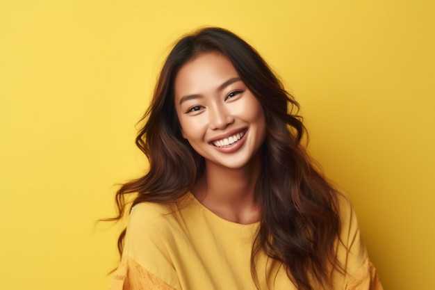 Portrait of a young Asian woman with beautiful eyes on a solid background