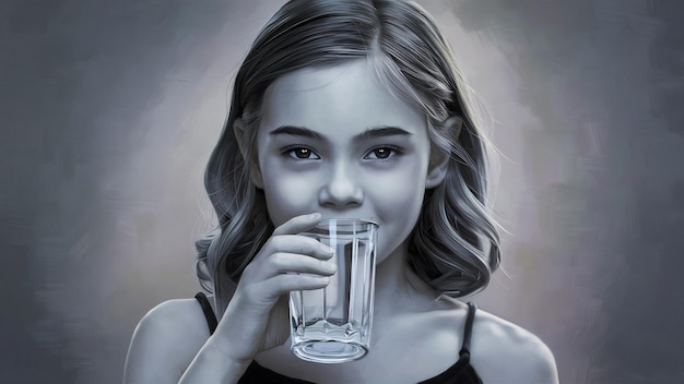 Portrait of a young attractive girl drinking water