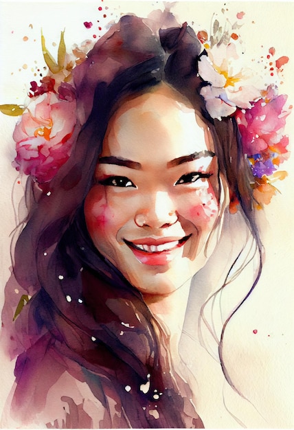 Portrait of young beautiful asian woman. ai generative