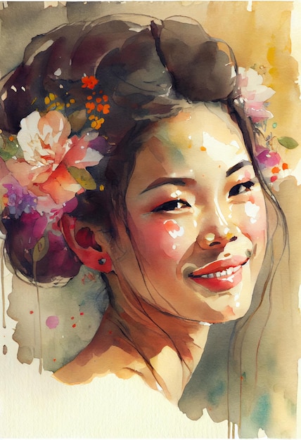 Portrait of young beautiful asian woman. ai generative